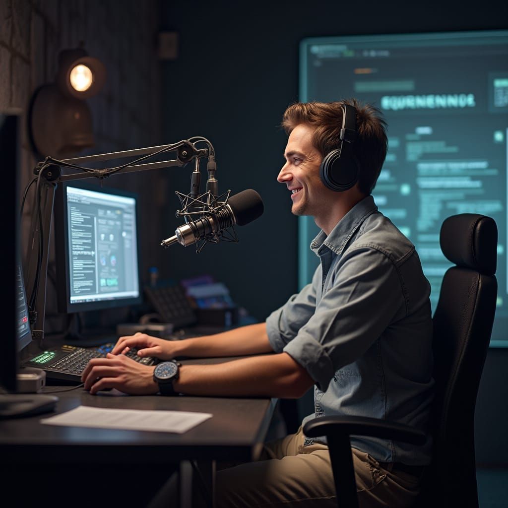 Modern Radio Host in High-Tech Studio