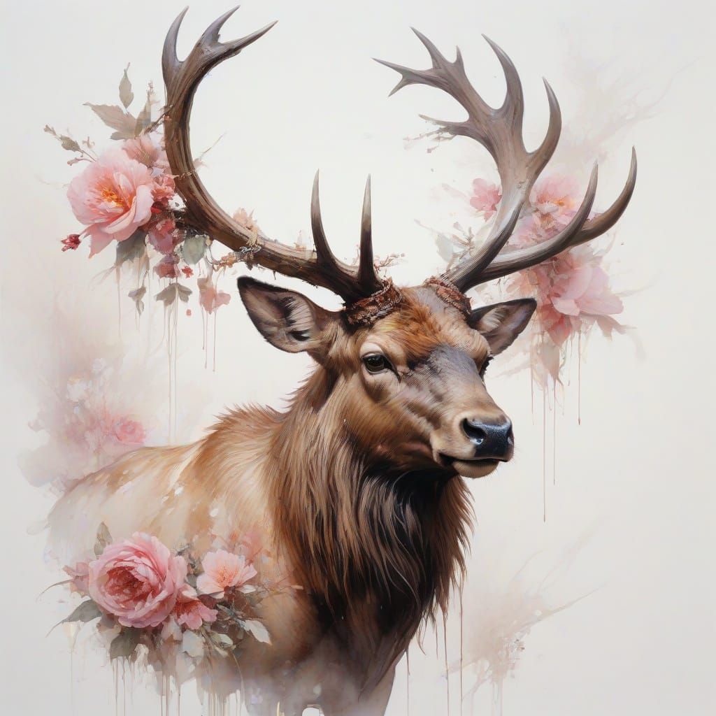 Whimsical Elk in Dreamy Alpine Landscape