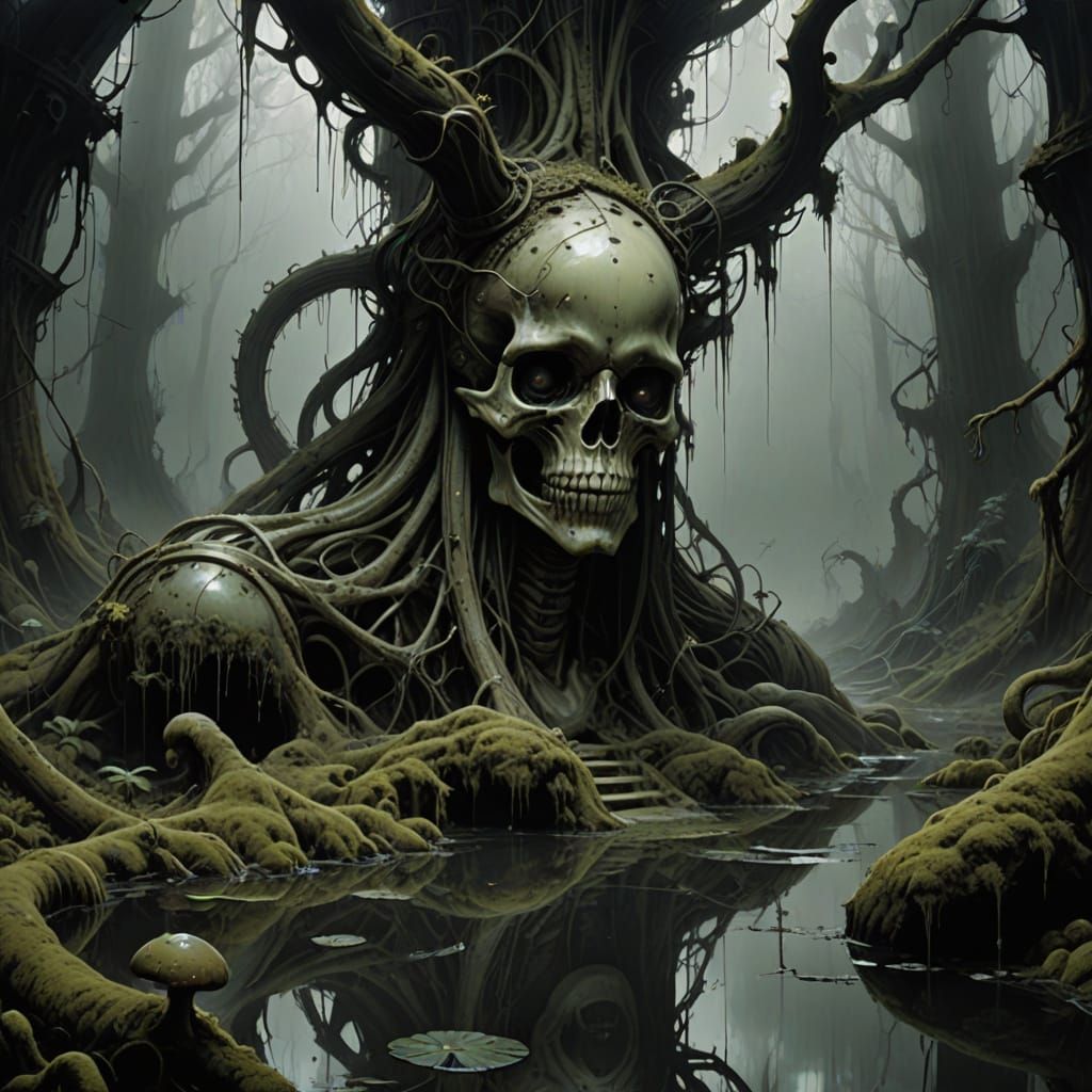 Abandoned Hot Tub in a Dark, Misty Forest