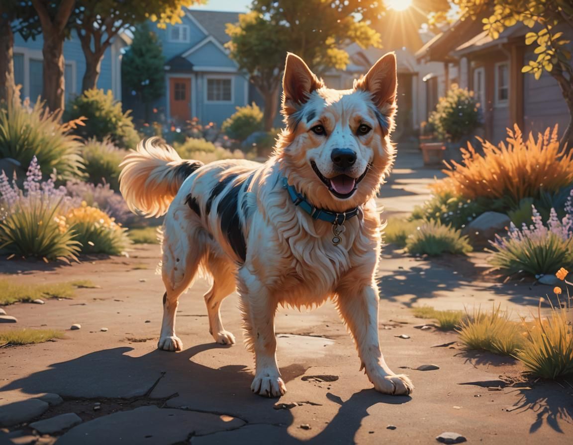 Dog Plays in Sun: Vibrant Pastel Concept Art