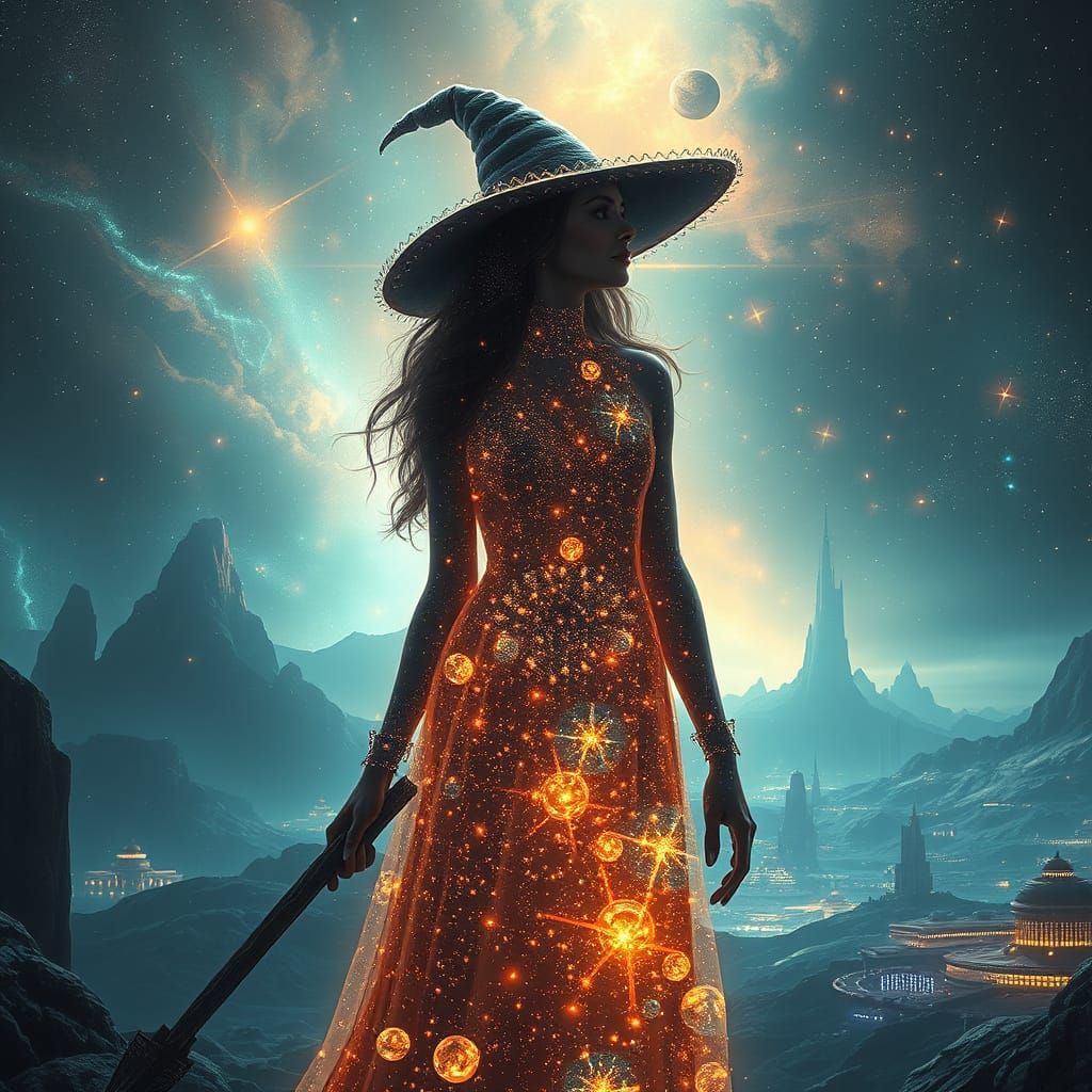 Cosmic Witch in Sci-Fi Landscape Digital Matte Painting
