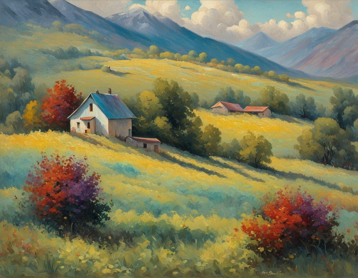 Majestic Hilltop Scene in Tetradic Colors