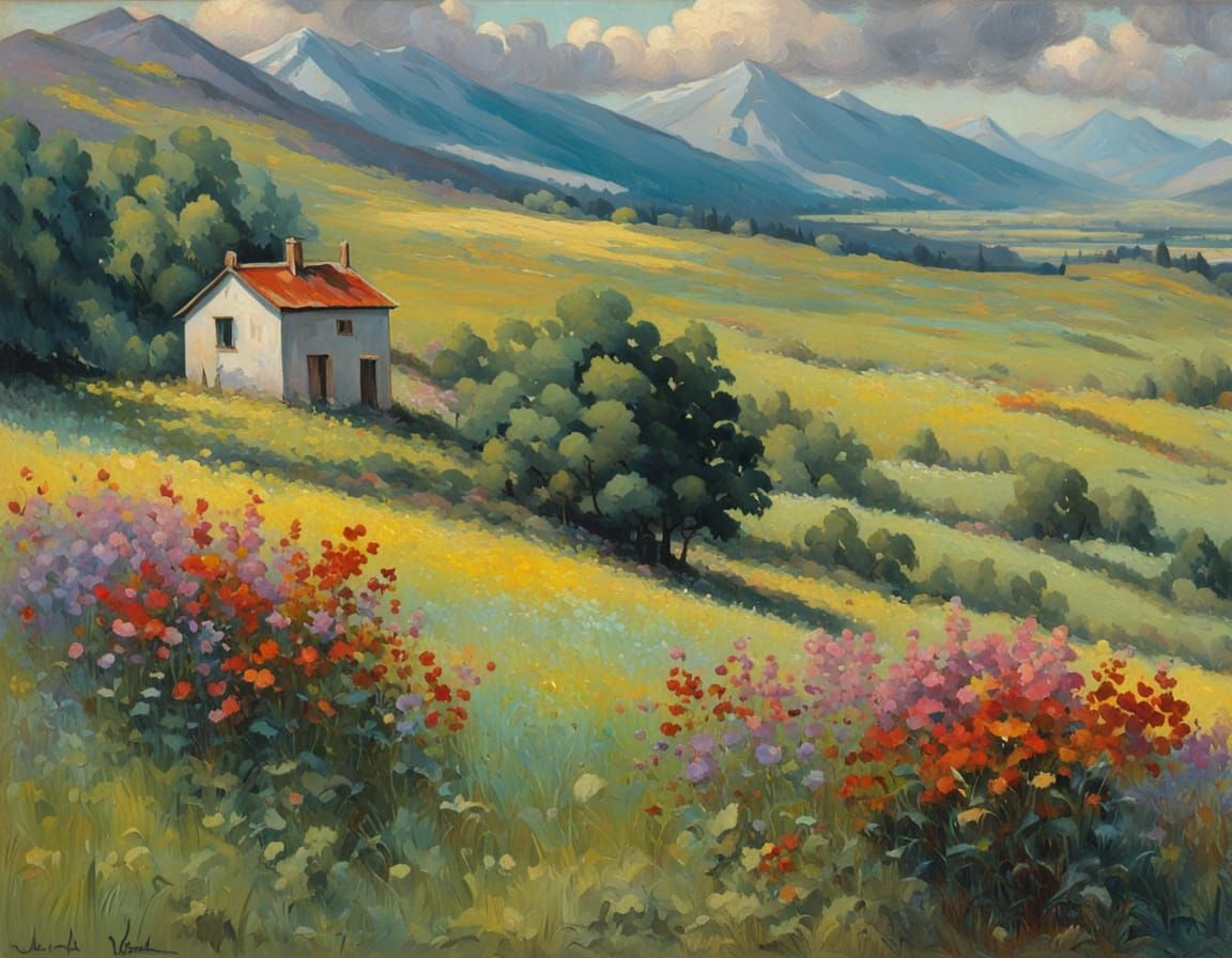 Vibrant Landscape Masterpiece in Tetradic Colors