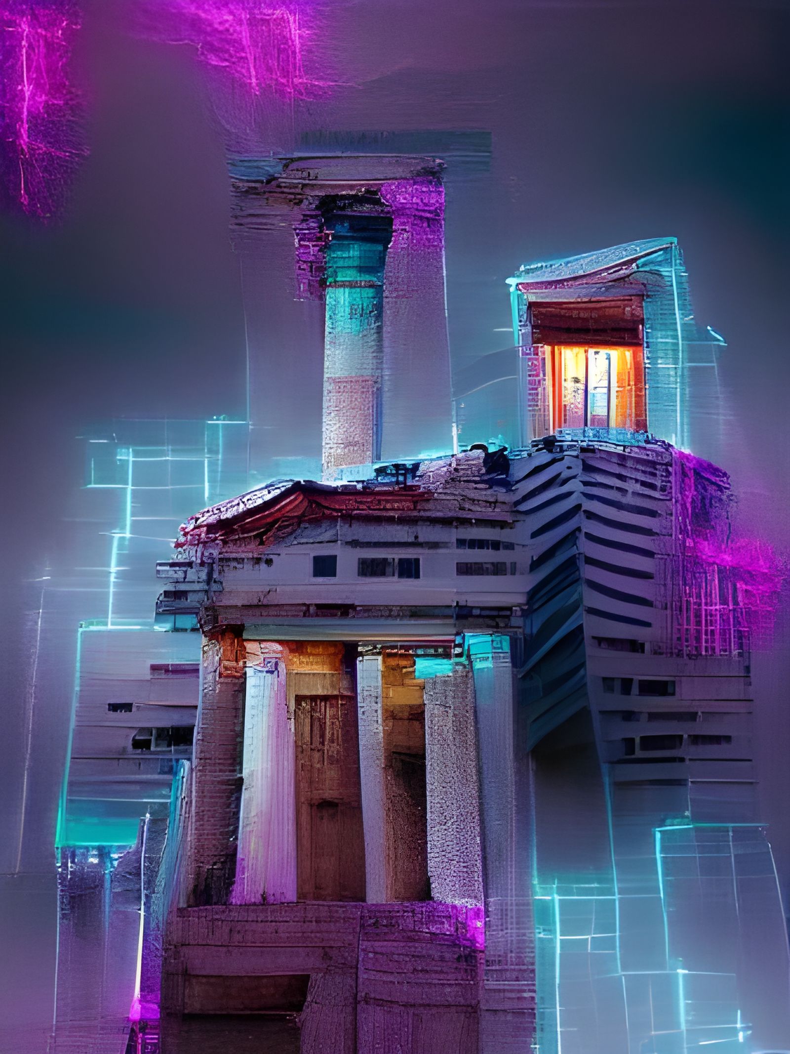 Cyberpunk Greek Temple: Futuristic Architecture