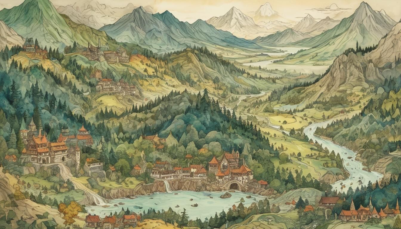 Fantasy Locations Watercolour Illustration with Intricate De...