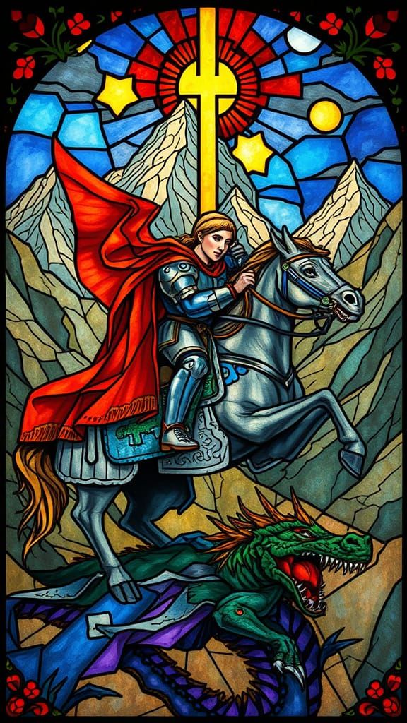 St. George Slaying Dragon in Art Nouveau Style