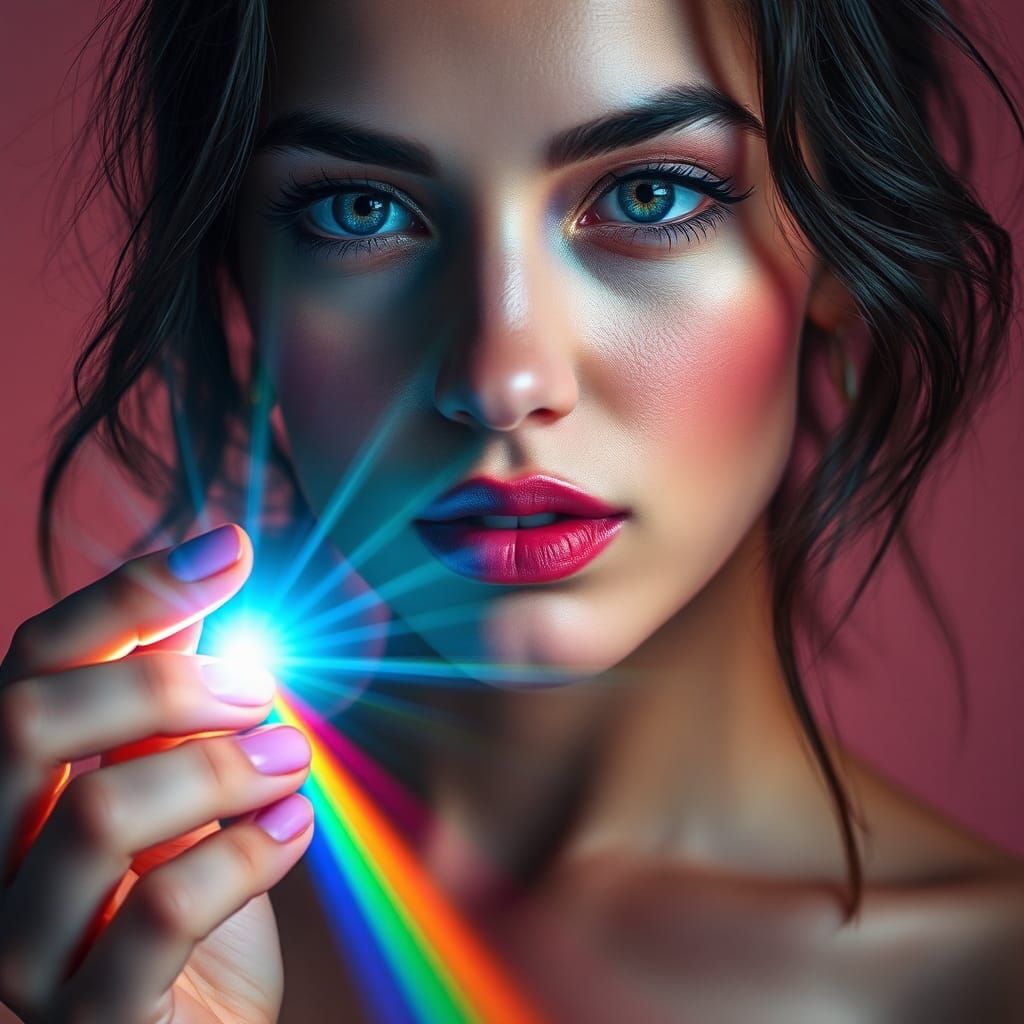 Woman Holding Prism Bending Light