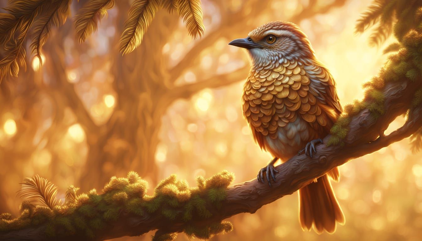 Vibrant Whipperwill Perches on a Golden Tree Branch