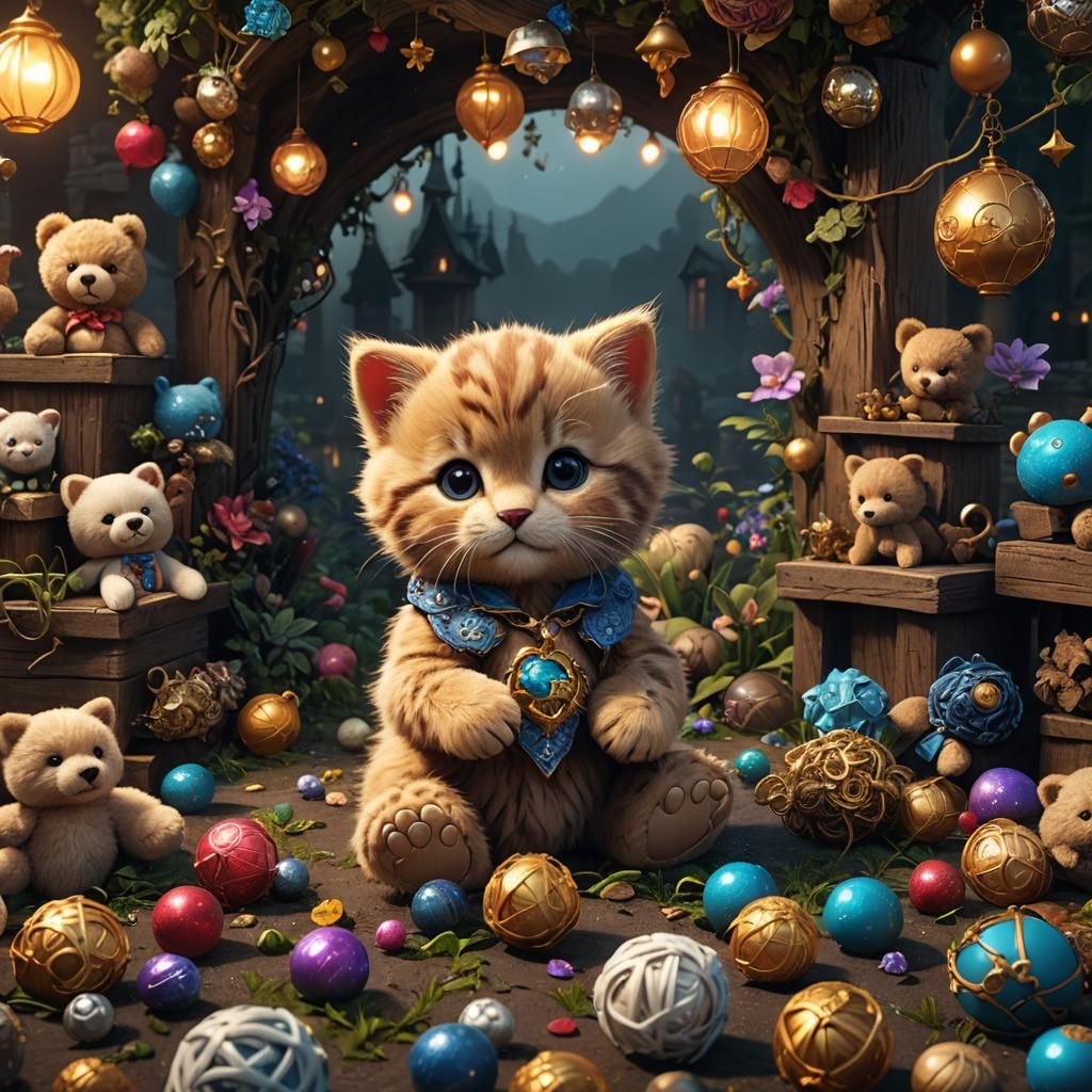 Cute Kitten Teddy Bear Hybrid in Detailed Digital Art