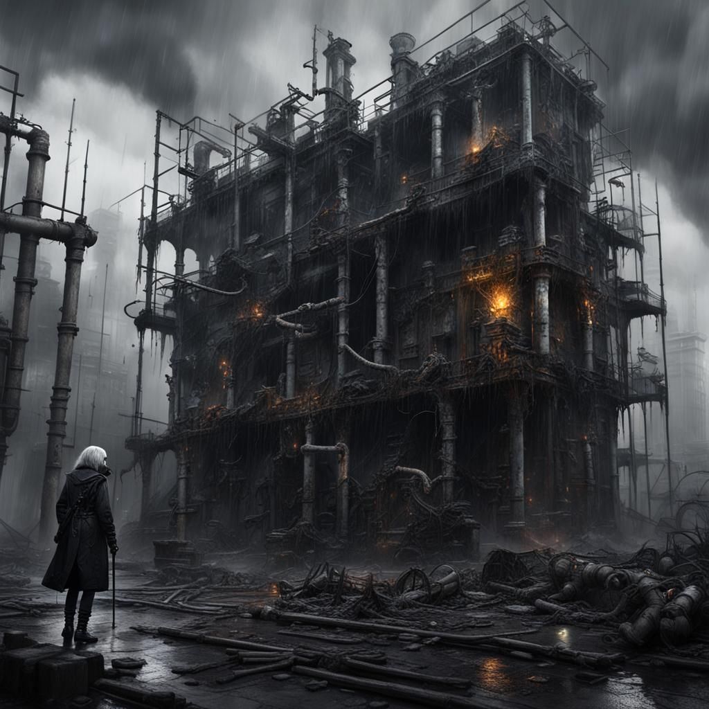 Goth Model in Industrial Decay: Black and White Photography