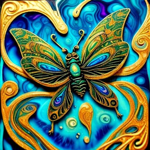 Cicada with Gold Filigree in Art Nouveau Style