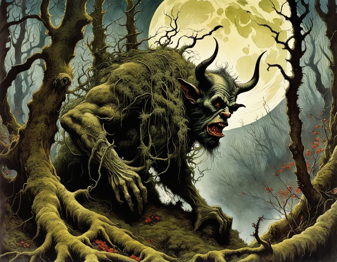 Macabre Krampus Monster in Japanese Art Style