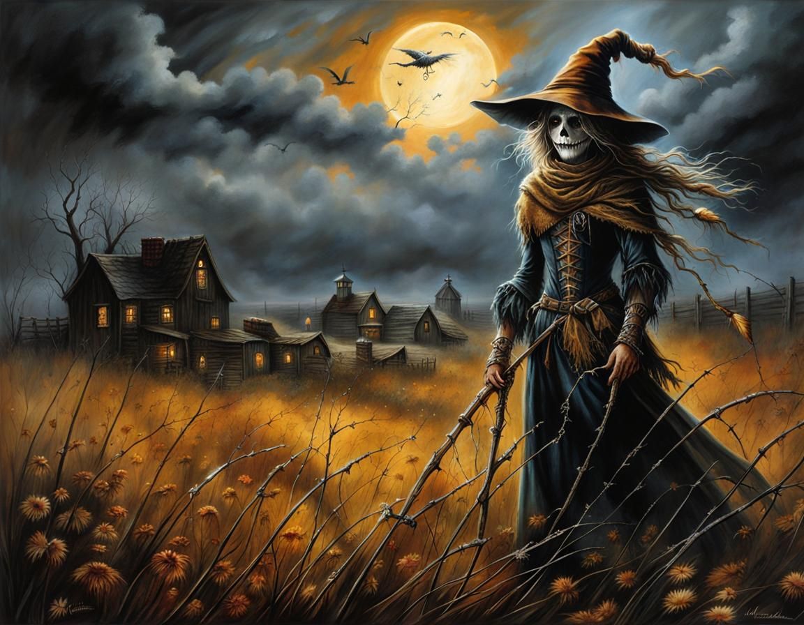 Ominous Scarecrow Masterpiece in Digital Watercolor Style