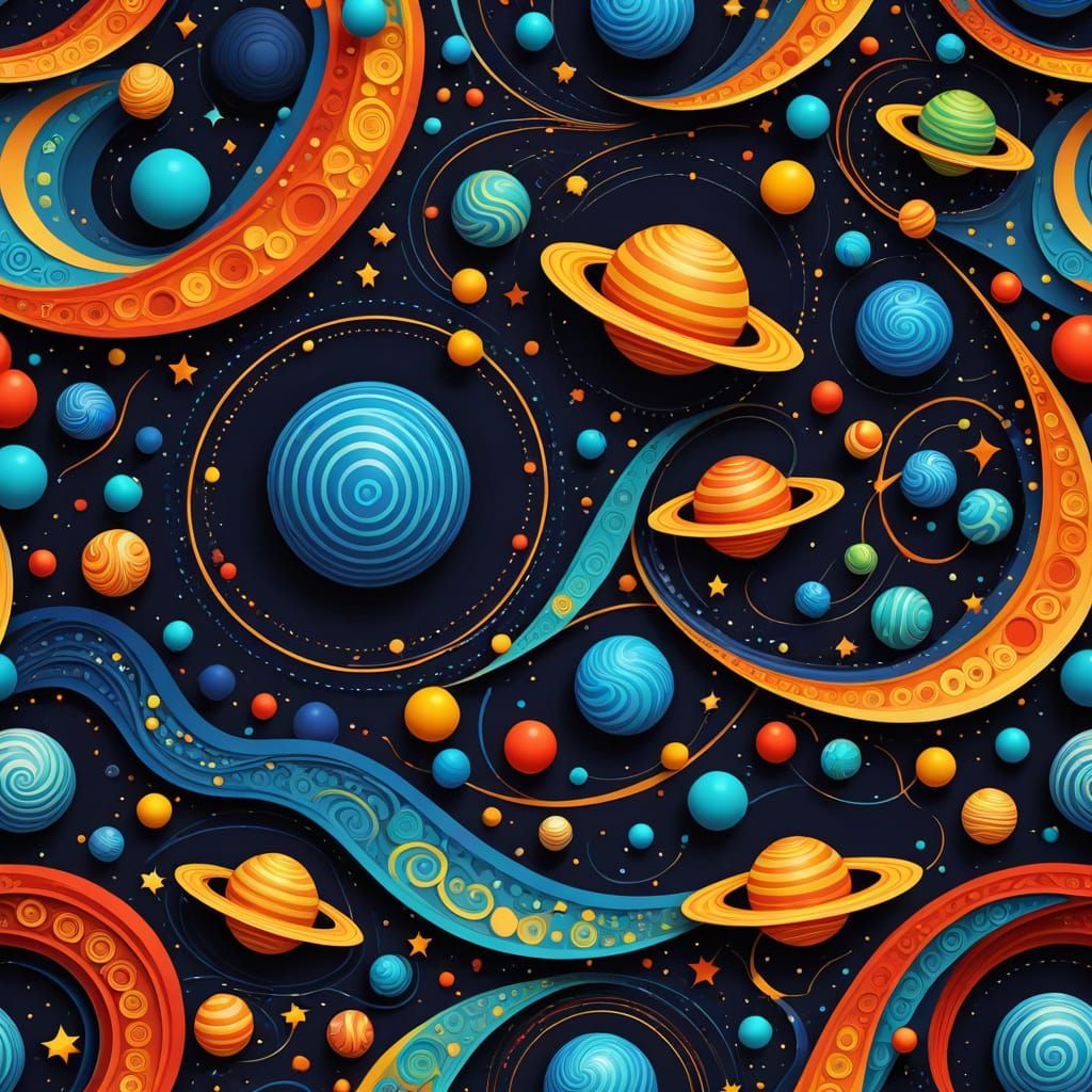 Psychedelic Space Spiral with Flying Saucers