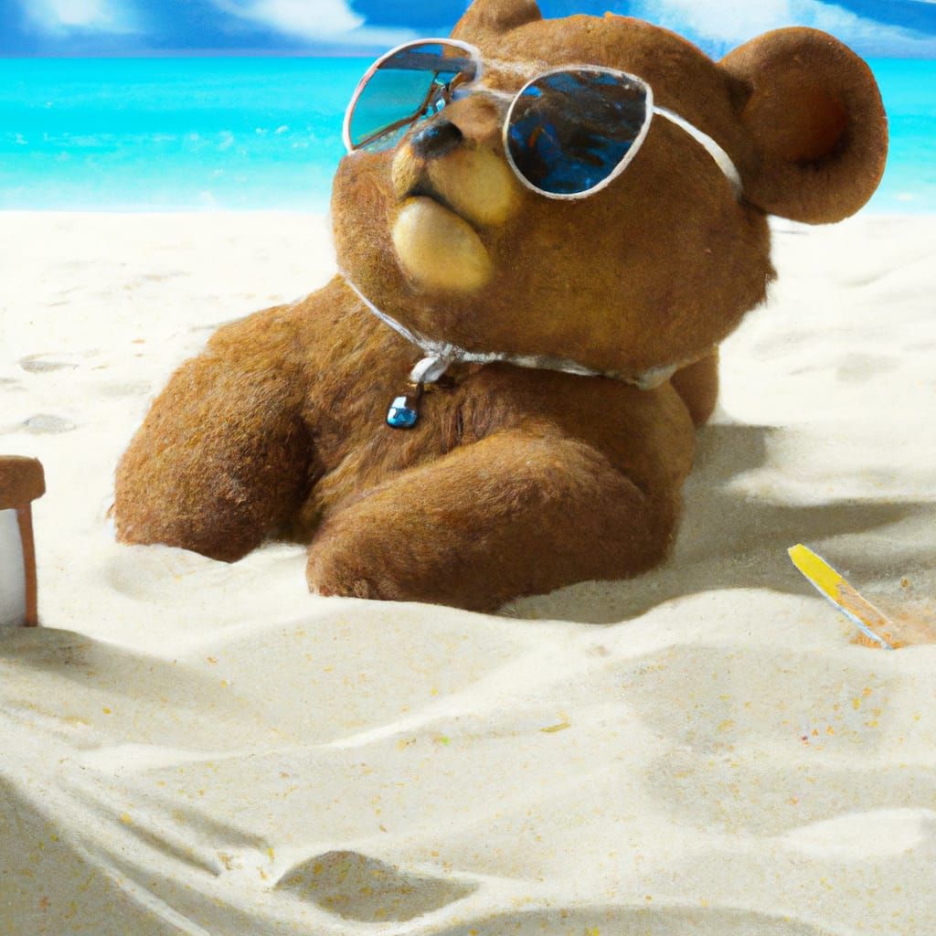 Teddy Bear Sunbathing in Anime Beach Paradise