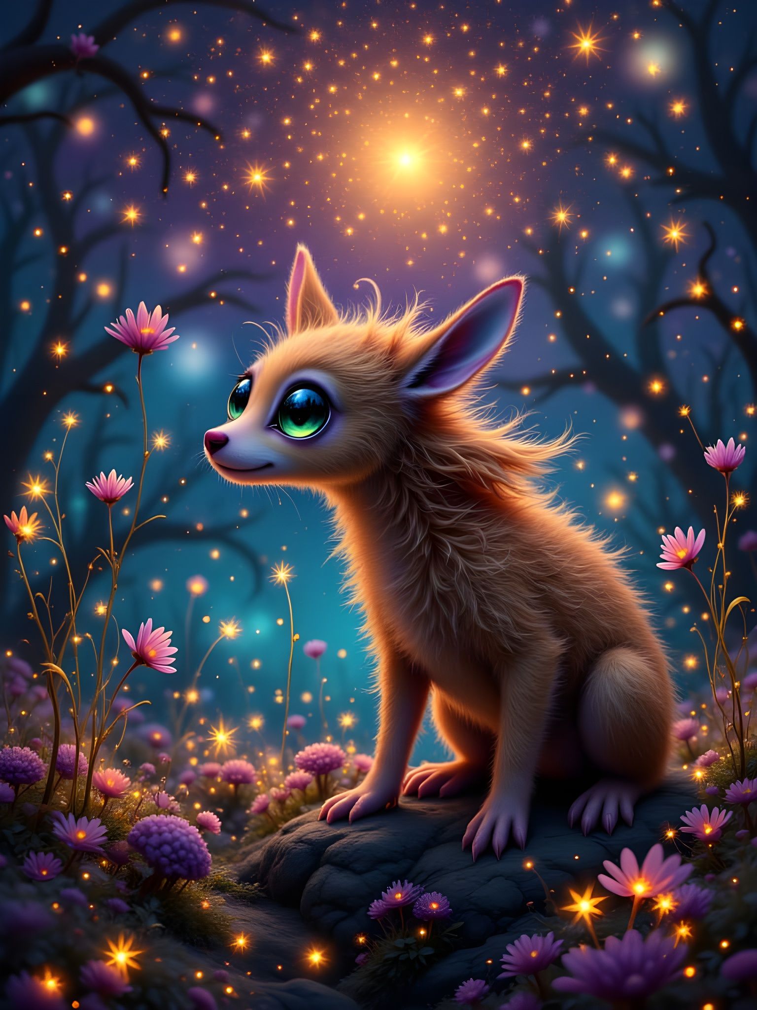 Cute Alien Puppy Glows in Dark Night