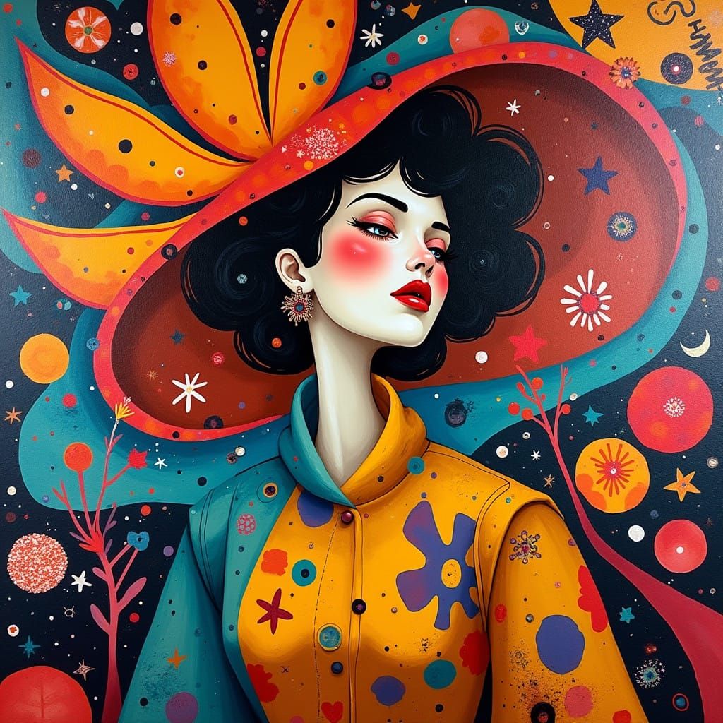 Surrealist Woman Dances with Colorful Geometry