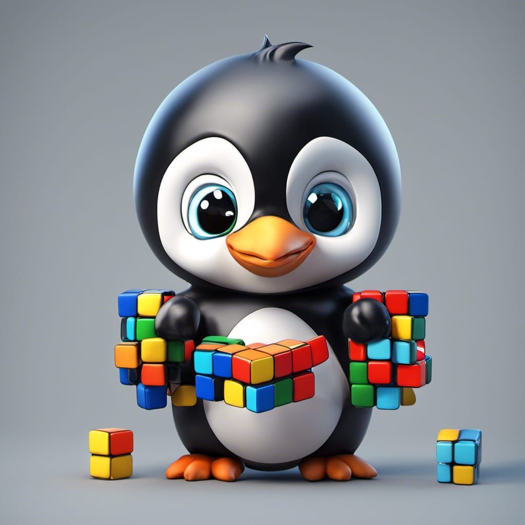 Penguin with Rubik's Cube: Fantasy Concept Art