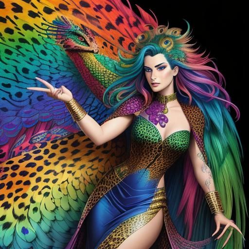 Rainbow Dragon Woman: Comic Book Art Portrait
