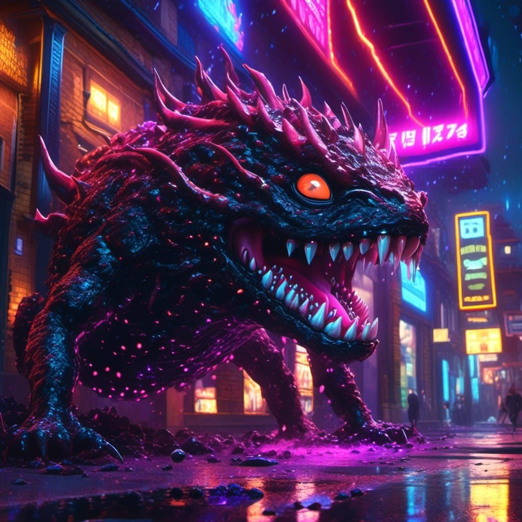 Ornate Neon Slime Monster in Hyperrealistic Style