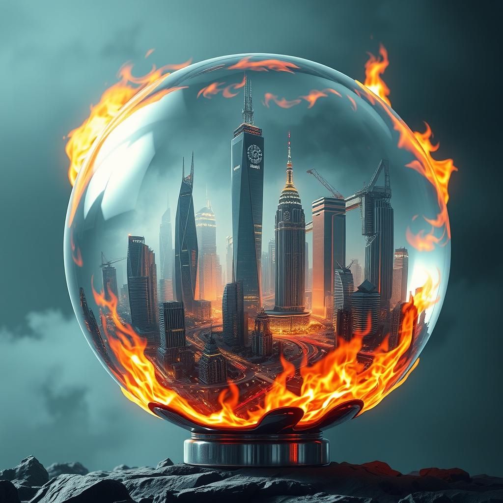 Fiery Glass Ball Cityscape in Sci-Fi Style