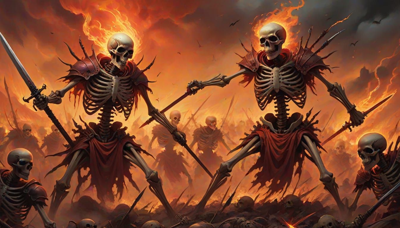 The skeletal army engaged in furious combat