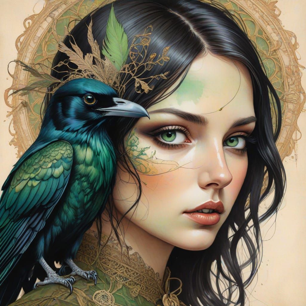 Mysterious Summoning of the Raven Man in Watercolor