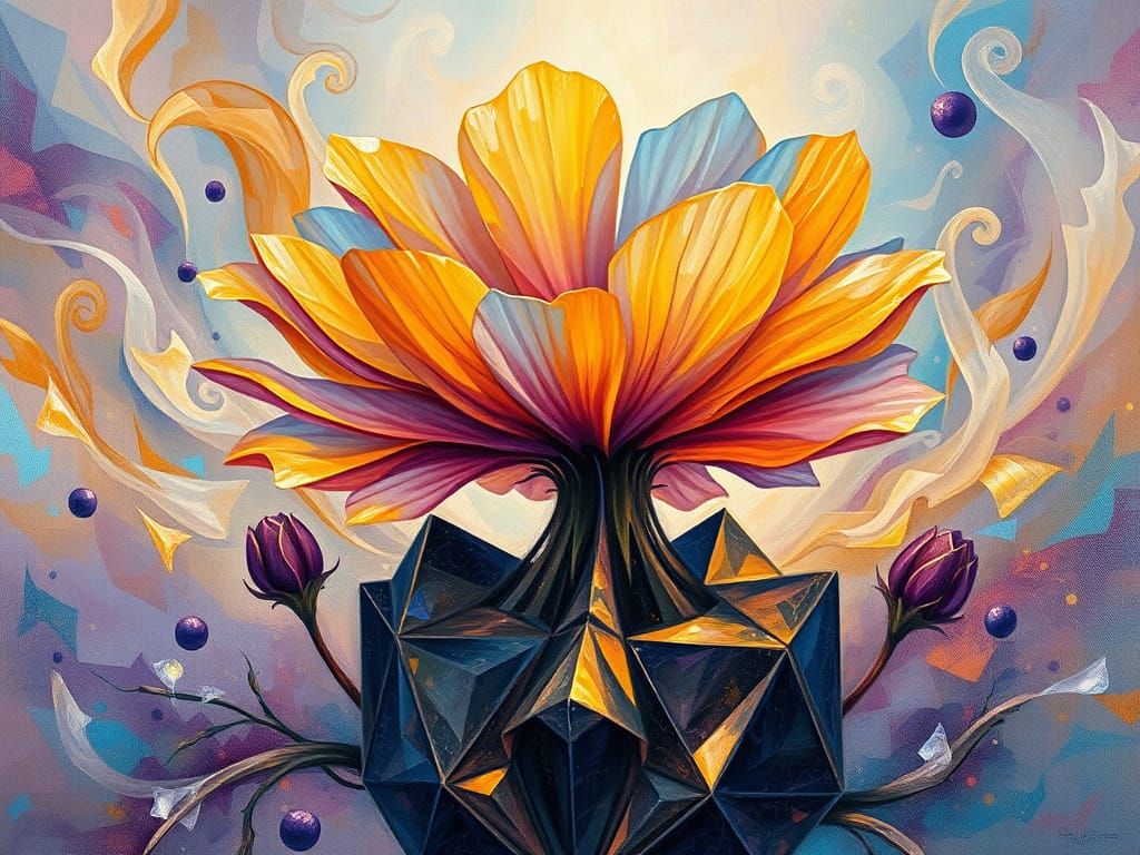 Majestic Cosmos Bush Blooms on Geometric Fractal Throne