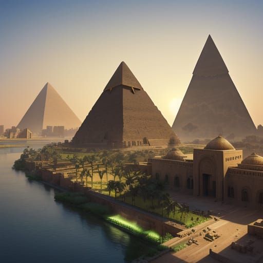 Futuristic Egypt Cityscape at Golden Hour