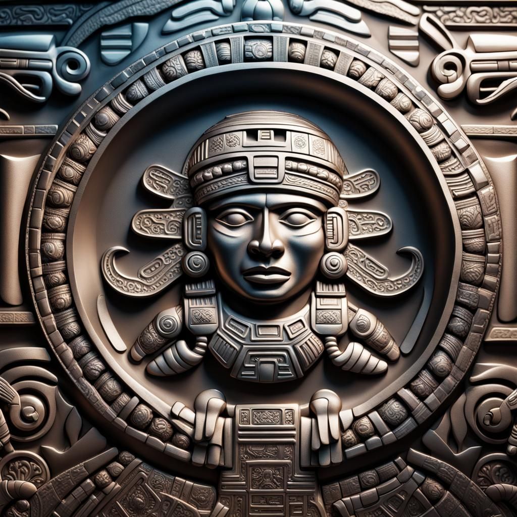 Titanium Mayan Bas Relief: Hyperrealistic 64MP Image