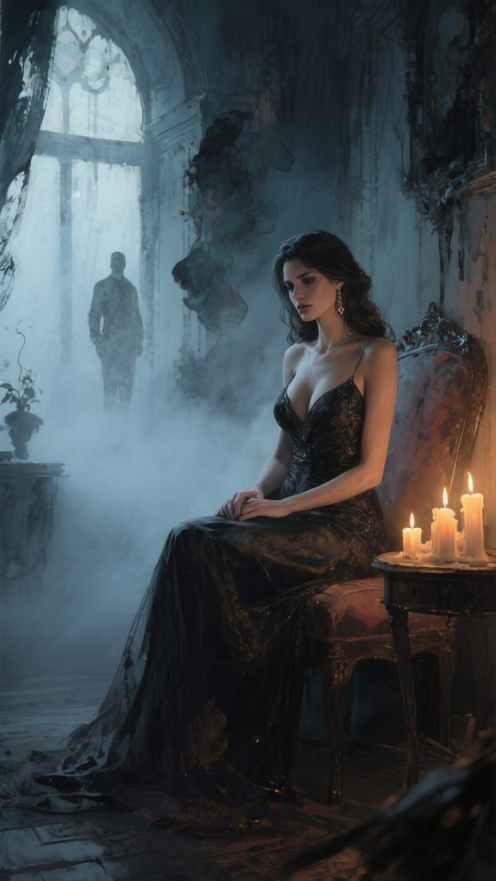 Melancholic Woman in Candlelight, Hyperrealistic Painting