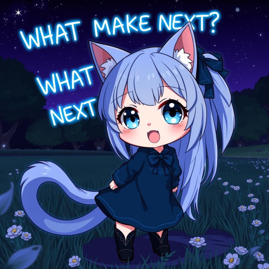 Anime Catgirl Asks: What to Make Next? Synthwave Style