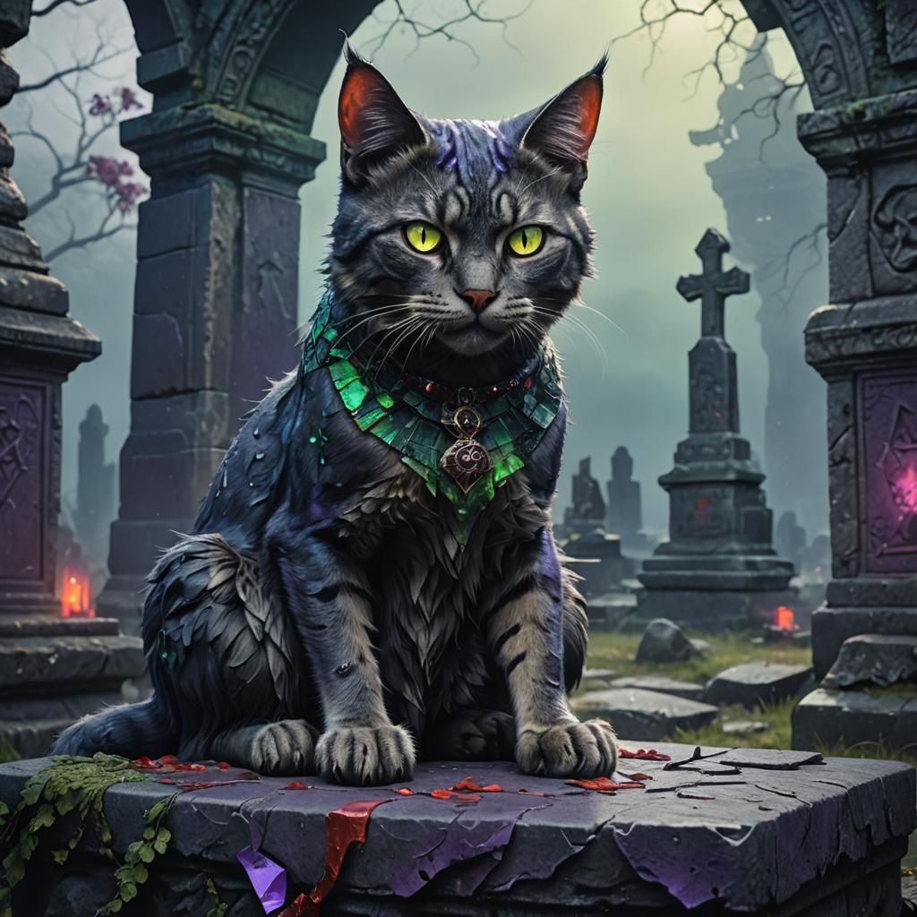 Eerie Possessed Cat Portrait in Dark Fantasy Style