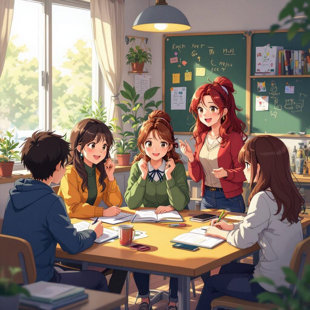 Vibrant Online English Class in Anime Style