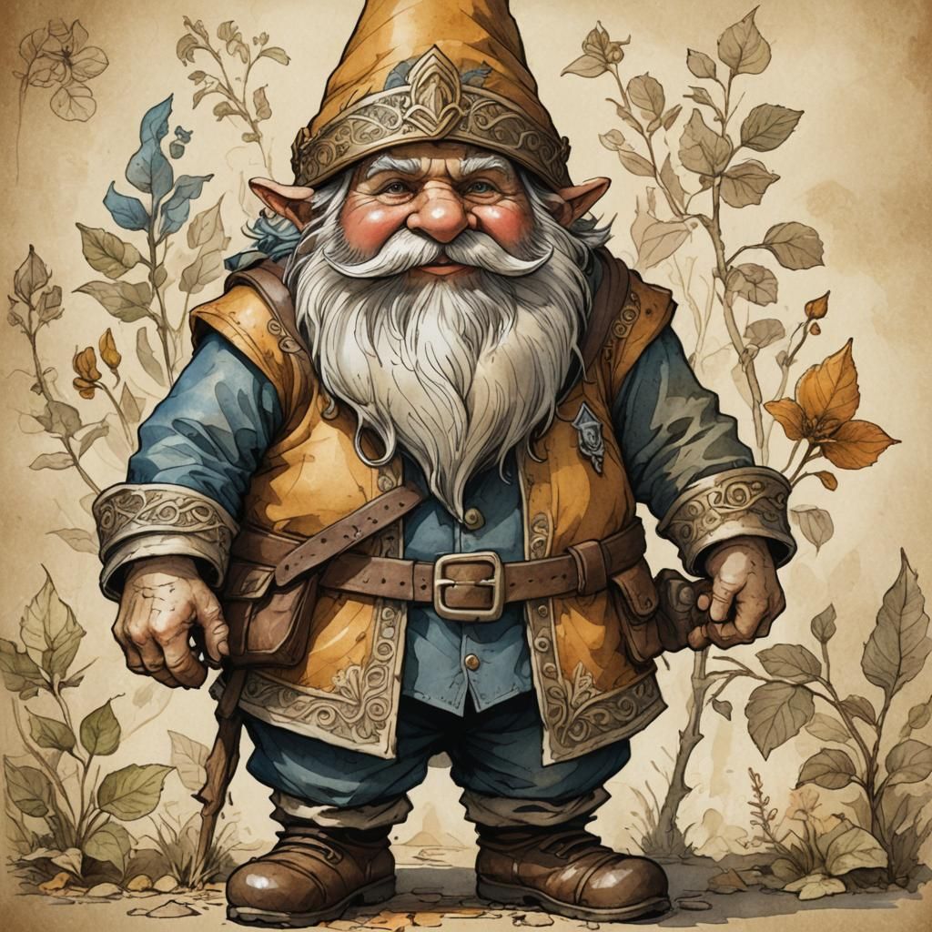 Detailed Gnome Concept Art in Leonardo Da Vinci Style