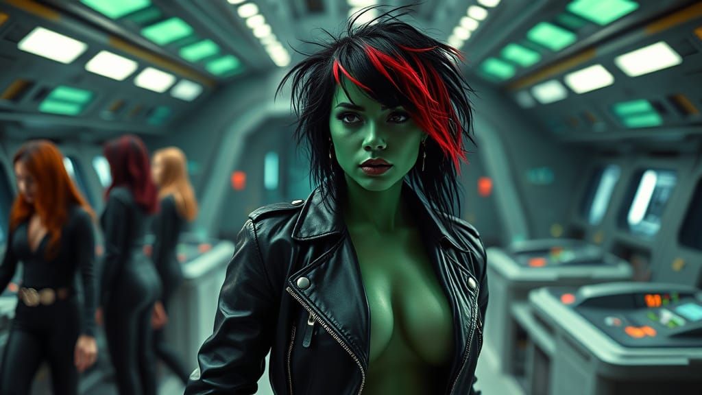 Cyberpunk Goddess of the Starship Bridge