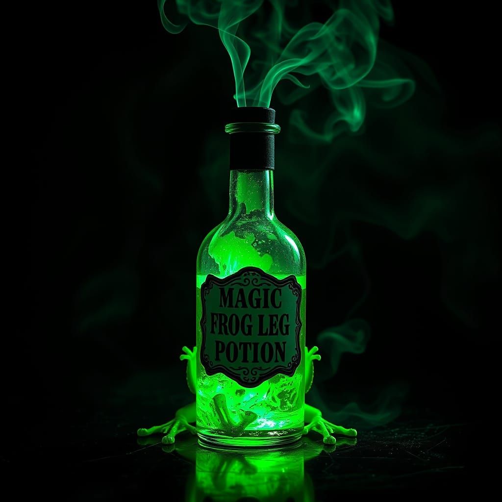 Enchanted Frog Leg Elixir in a Mystical Bottle