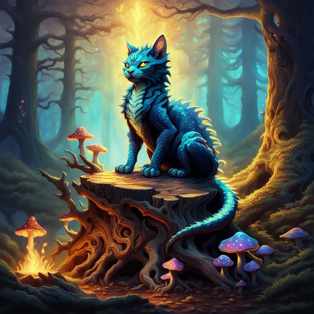 Smokey Cat Dragon on Mystical Stump