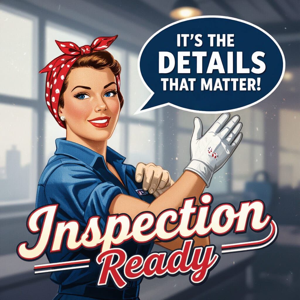 Rosie The Riveter 'Inspection Ready' Logo in Retro Style