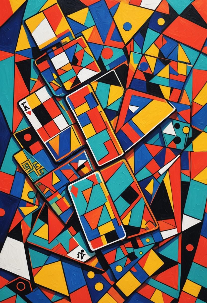 Abstract Cubist Playing Card in Art Deco Style