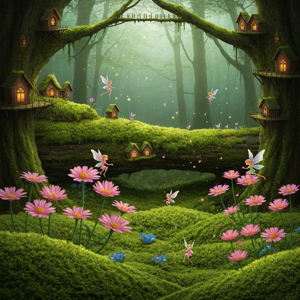 Enchanting Forest Fairy Village with Mossy Log Homes