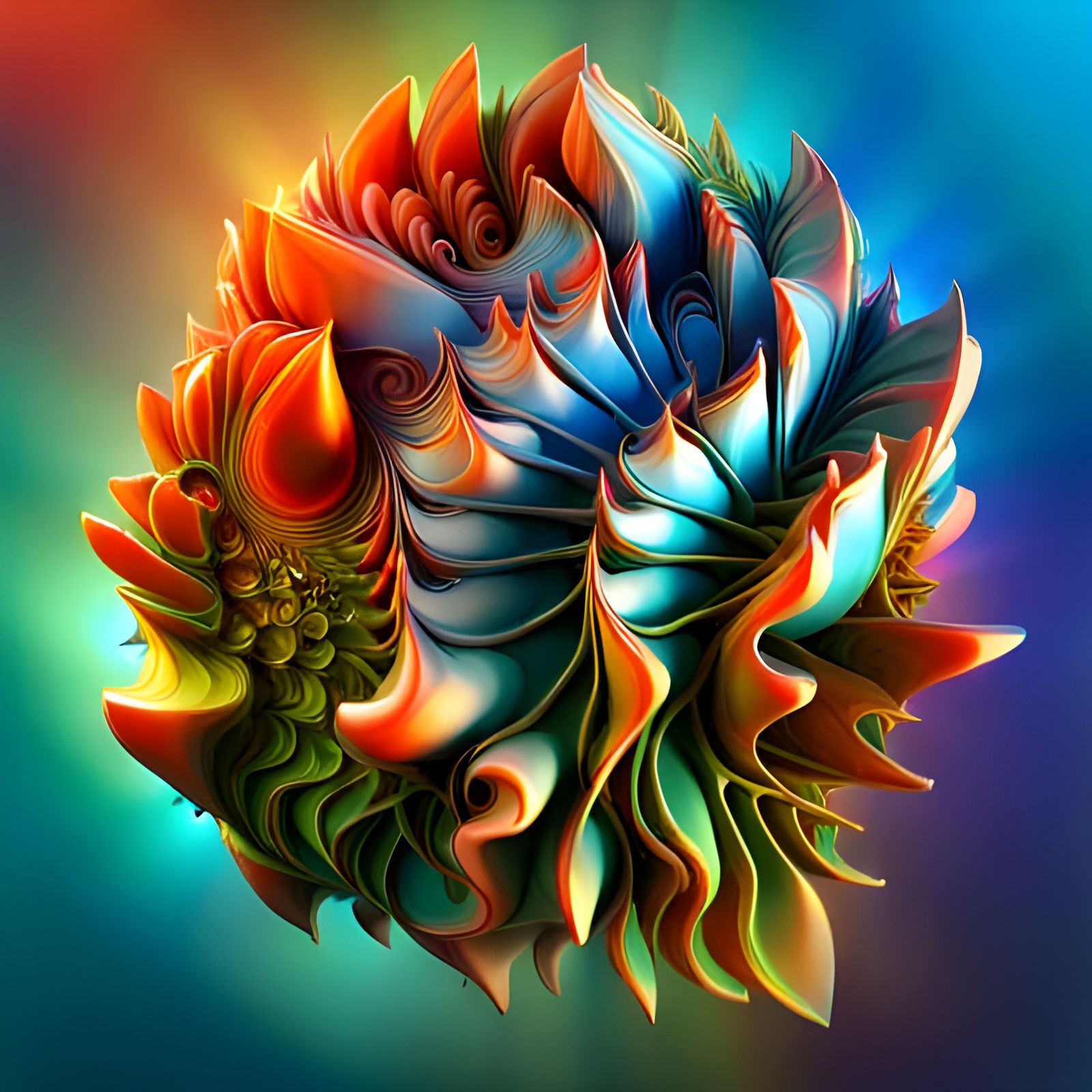 Iridescent 3D Fractal Sculpture in Liminal Space