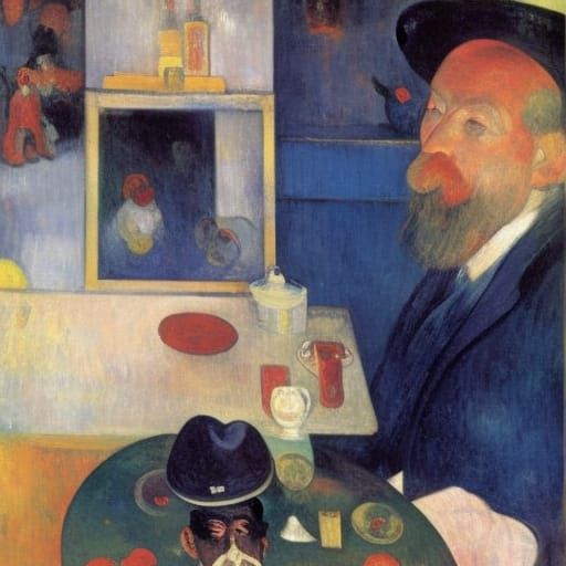 Man, Mouse, and House in Post-Impressionist Style