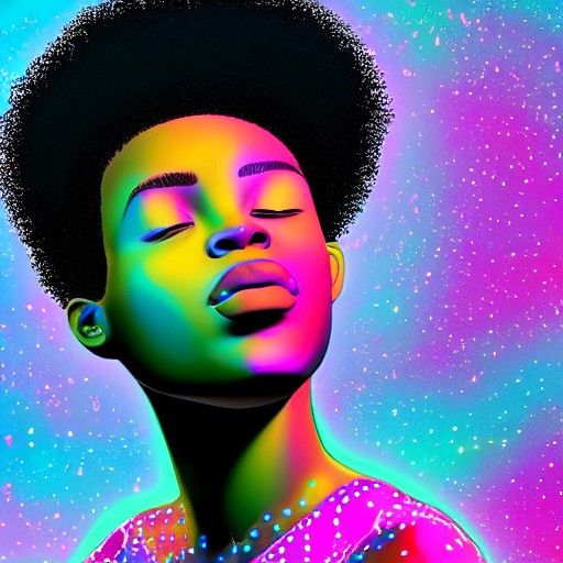 Teenage Girl Selfie: Holographic Astral Cosmic Illustration