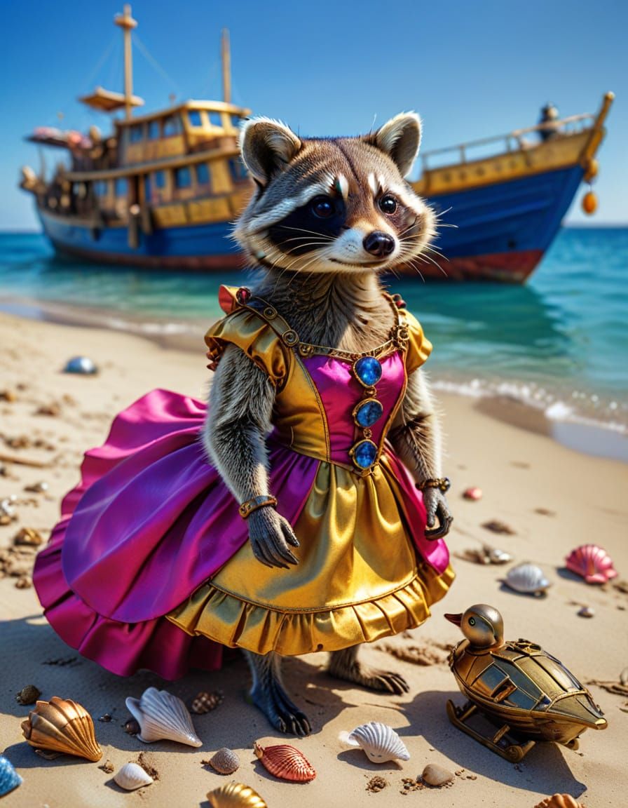 Steampunk Raccoon's Beach Vacation in 3D