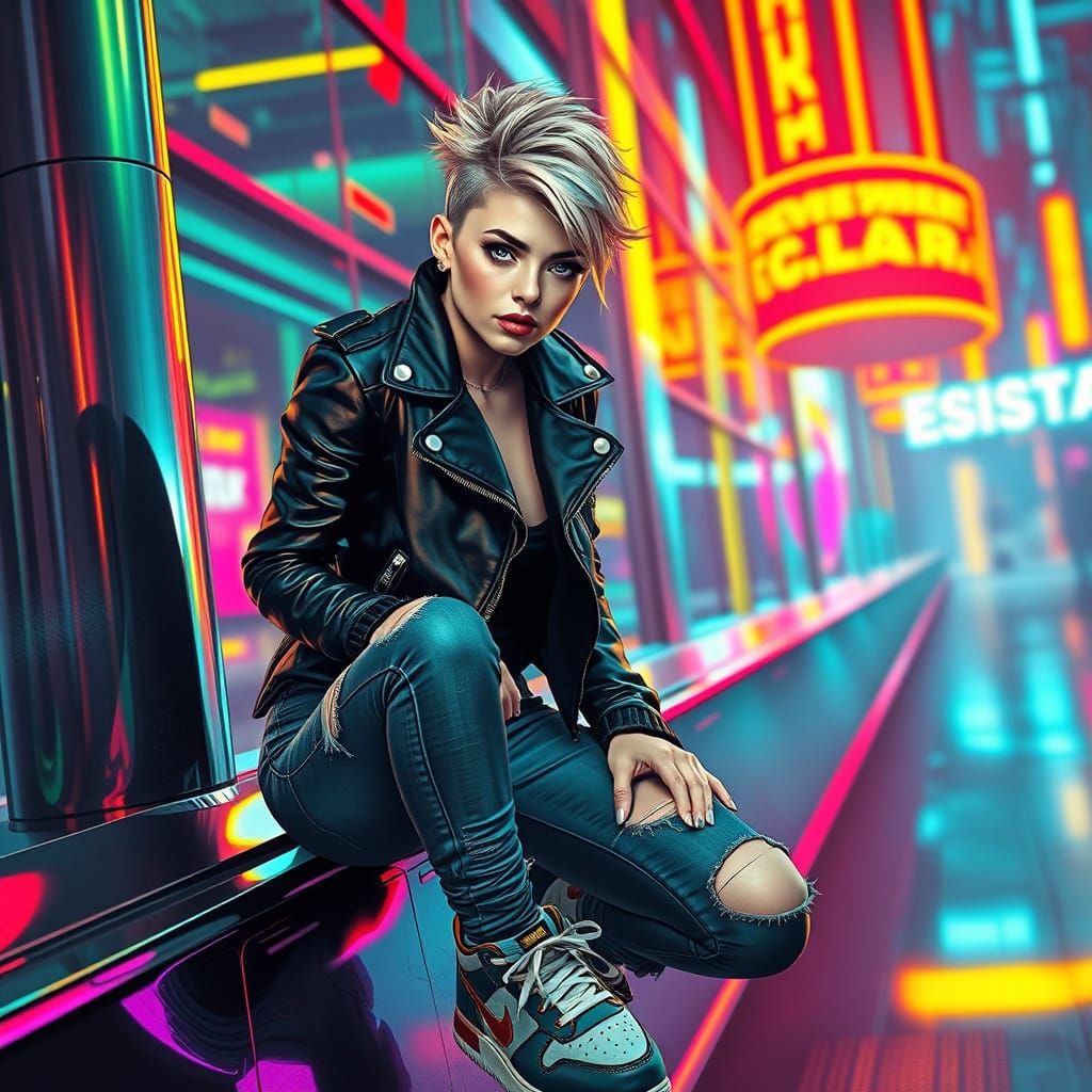 Futuristic Cyberpunk Woman in Neon City