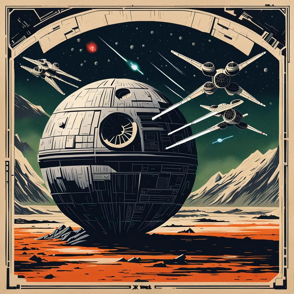 Death Star Exploding with X-Wings