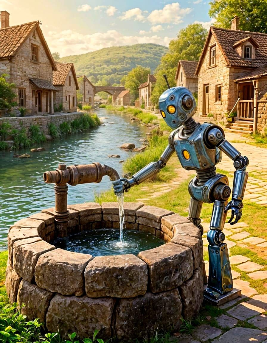 Robot Draws Water from Ancient Well in Nostalgic Village