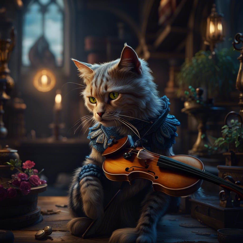 Cat Playing Fiddle: Fantasy Concept Art