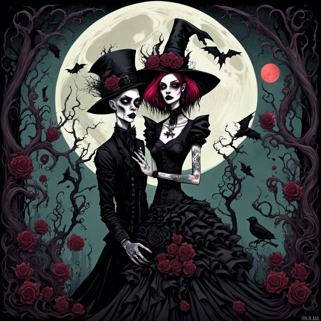 WitchPunk Wedding in Emo Goth Cyberpunk Style
